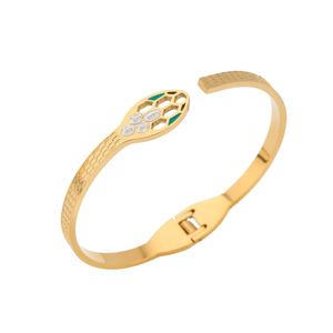 Bracciale in acciaio inossidabile a forma di serpente piccolo a pois, tono oro, gioielli da donna - Product Image 1