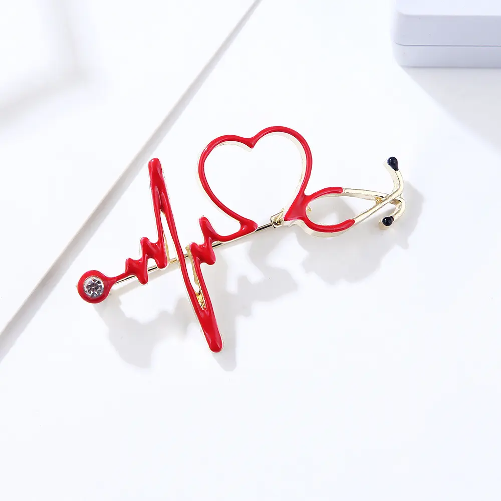 Fashion Medical Gifts Brooch Pin Cheap Doctor Nurse Accessories Brooches Enamel Electrocardiogram Heart Brooch Pin