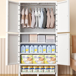 خزانة ملابس كبيرة جدًا متعددة الطبقات ببابين من البلاستيك بعرض 58 سم مع أدراج تخزين - Product Image 6