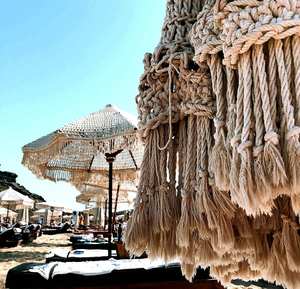 Accesorios para paraguas, borlas de ganchillo, macramé, sombrilla de playa hecha a mano, dosel de hilo beige para paraguas, novedad - Product Image 5