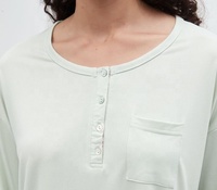 Pyjama décontracté pour femmes grande taille, col rond, boutons, coton floral, respirant, manches longues, vêtements de nuit, poches