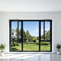 Fenêtre à battant en aluminium noir |   Panneau central fixe avec ouvertures latérales |   Double vitrage à rupture de pont thermique |   pour les villas modernes
