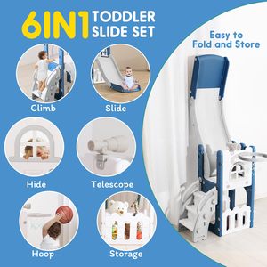 Toboggan 6 en 1 pour enfants <span class=keywords><strong>de</strong></span> 1 à 3 ans, jouet toboggan en plastique avec panier <span class=keywords><strong>de</strong></span> basket-ball intérieur et extérieur ensemble <span class=keywords><strong>de</strong></span> jeu pour bébé grimpeur <span class=keywords><strong>aire</strong></span> <span class=keywords><strong>de</strong></span> <span class=keywords><strong>jeux</strong></span> - Product Image 2