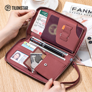 TILONSTAR TPW109P Minimalist Travel Organizer Passport Cover with Pen Clip &<b>Coin</b> Pocket Family Genuine Leather Passport Holder - Product Image 2