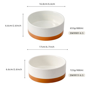 Bols en céramique de Chaozhou, rayés, couleur unie, 6,5 pouces, pour servir des salades et des yaourts à la maison - Product Image 5