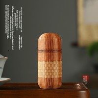 Bouteille isotherme en titane pur, tasse enveloppée de bambou de qualité médicale, gobelet de voyage ultra léger à large ouverture, cadeau