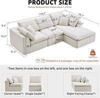 Canapé modulaire sectionnel sans structure 110 pouces, design italien, éco-responsable, canapé nuage à assise profonde en chenille, pour le sol