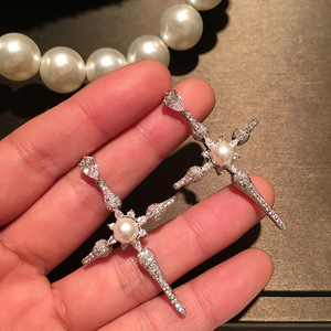 Orecchini a croce barocchi da donna, eleganti orecchini in stile principessa per banchetti e feste, idea regalo - Product Image 2