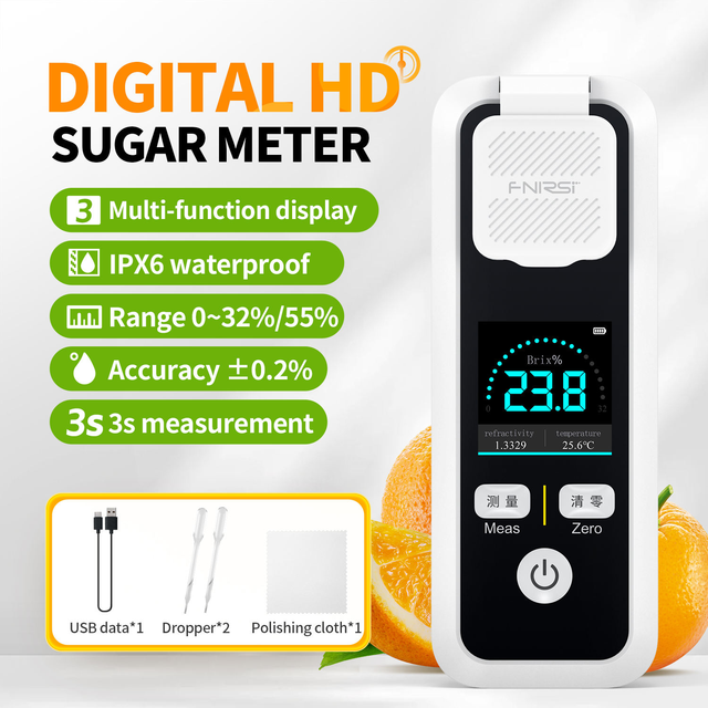 FNIRSI JBM-10/JBM-20 Handheld Digital Brix Refractometer Rechargeable Sugar Meter 0.2% Accuracy 32%/55% Brix Range 1 Year