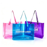 Sac fourre-tout en PVC holographique transparent avec logo personnalisé, imperméable, irisé, laser, sac de plage, sac cadeau avec poignée en sangle
