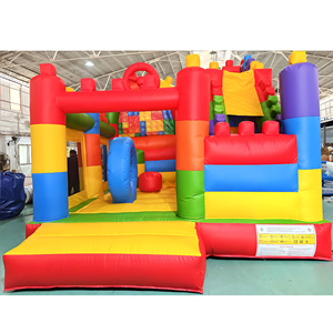 Château gonflable commercial personnalisé coloré avec toboggan et blocs de construction pour fêtes d'enfants - Product Image 5