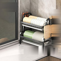 Égouttoir à vaisselle 2 niveaux en acier au carbone pour comptoir, support de rangement pour bols et assiettes, vente en gros
