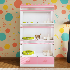 Temperli Cam Modern Kedi Villası Nefes Alabilen Katlanabilir Şık Küçük Evcil Hayvan Evi Pembe Renk Kafes İç Mekan Kullanımı İçin Her Mevsim - Product Image 3