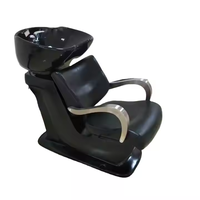 Fauteuil de lavage moderne et minimaliste en métal, en similicuir PU noir imperméable, pour spa, salon de coiffure et soins du visage