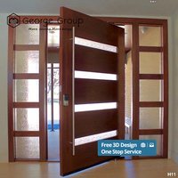 Porte d'entrée pivotante extérieure en bois massif George American Modern avec écran en fibre de verre, surface finie, ignifuge et antivol pour villa