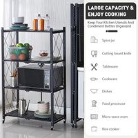 Étagères de rangement métalliques pliables à 4 niveaux, moyenne capacité, avec roulettes, design pliable, gain de place, grande capacité, noir - Pour garage, cuisine