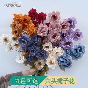 Fleurs artificielles de gardénia et de camélia, 6 têtes, fleurs en soie pour décoration de mariage, restaurant, hôtel, allée, mur - Product Image 2