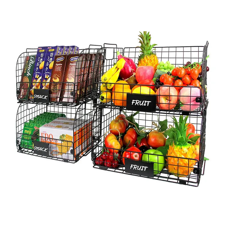 Armário de cozinha, despensa, organizador de vegetais, frutas, lanche, armazenamento, empilhável, cestas de fio de metal