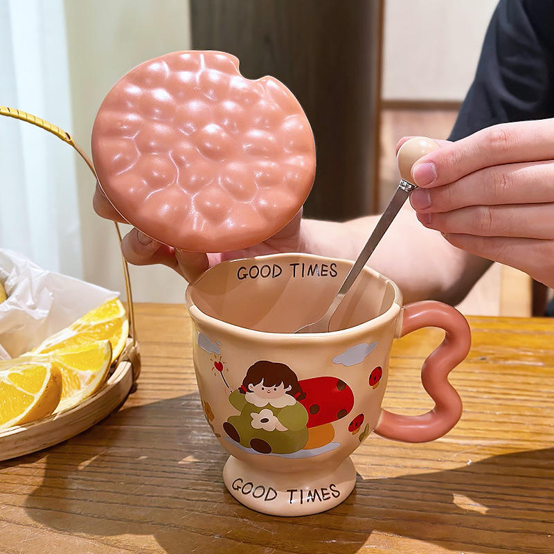 ฝาปิดแก้วลายสาวเห็ดพร้อมช้อน