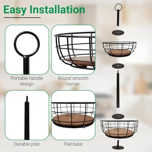 Corbeille à fruits en métal à deux niveaux en acier antirouille durable avec conception ouverte pour stocker des collations de fruits et légumes et des articles de cuisine - Product Image 3