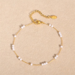 Fashion Fine Jewelry <b>Anklet</b> Fine Anniversary Gift <b>Gold</b> Plated Stainless Steel Pearl Charm <b>Anklets</b> - Product Image 3
