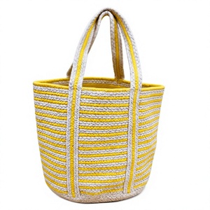 Yellow And <b>White</b> Striped Straw <b>Tote</b> <b>Bag</b> Bohemian Summer Beach Women's Handbag Open Top Design handmade braided <b>tote</b> <b>bag</b> - Product Image 1