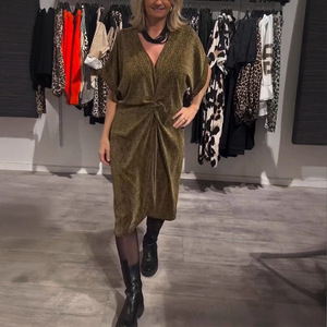 Vestido Midi Brillante con Cuello en V, Casual, <span class=keywords><strong>para</strong></span> Mujer, Primavera-Verano - Product Image 4