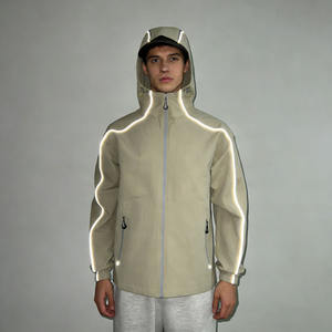 <span class=keywords><strong>Giacca</strong></span> Impermeabile Antivento da <span class=keywords><strong>Uomo</strong></span> Taglie Forti, Stile Casual con Zip Riflettente, Sottile con Strisce Riflettenti - Product Image 3
