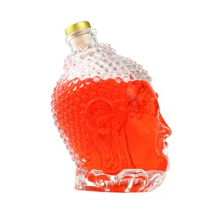 750ml Buddista testa commercio all'ingrosso vuoto bottiglia di vino di vetro con la protezione per la vodka