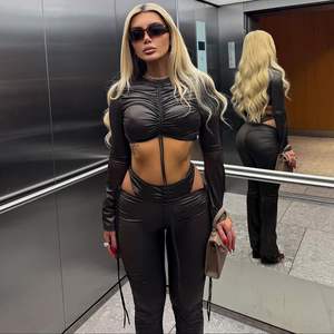 Ensemble 2 pièces personnalisé en cuir PU pour femme 2026 : Crop Top et pantalon sans taille, Costume Catsuit Adulte, Tenue Zentai - Product Image 4