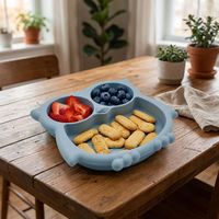 Assiette Bébé en Silicone en Forme de Hibou, Qualité Alimentaire, Sans BPA, 3 Compartiments, avec Ventouse, Vaisselle Antidérapante pour Tout-petits, Vente en Gros