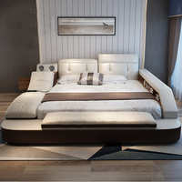 Lit intelligent en cuir multifonctionnel, avec haut-parleur, boîte de sécurité pour musique, interface USB, meubles de chambre avec fonction de massage