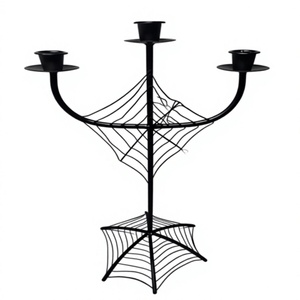 Candelabro Negro de Hierro con Diseño de Telaraña, con Tres Portavelas, para Decoración de Halloween, Portavelas de Mesa - Product Image 1