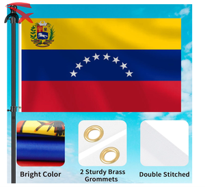 Оптовая продажа: Флаг Венесуэлы 3x5 футов из полиэстера, с двойной строчкой, яркими цветами, устойчивый к выцветанию, с двумя латунными люверсами - Product Image 4