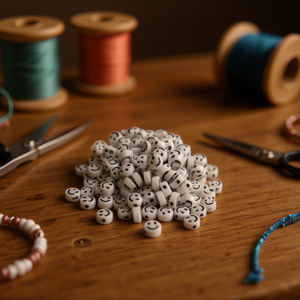 Perline Artigianali Ilan con Faccina Sorridente 4x7mm Base Bianca per Lavori Manuali 17g - Product Image 2