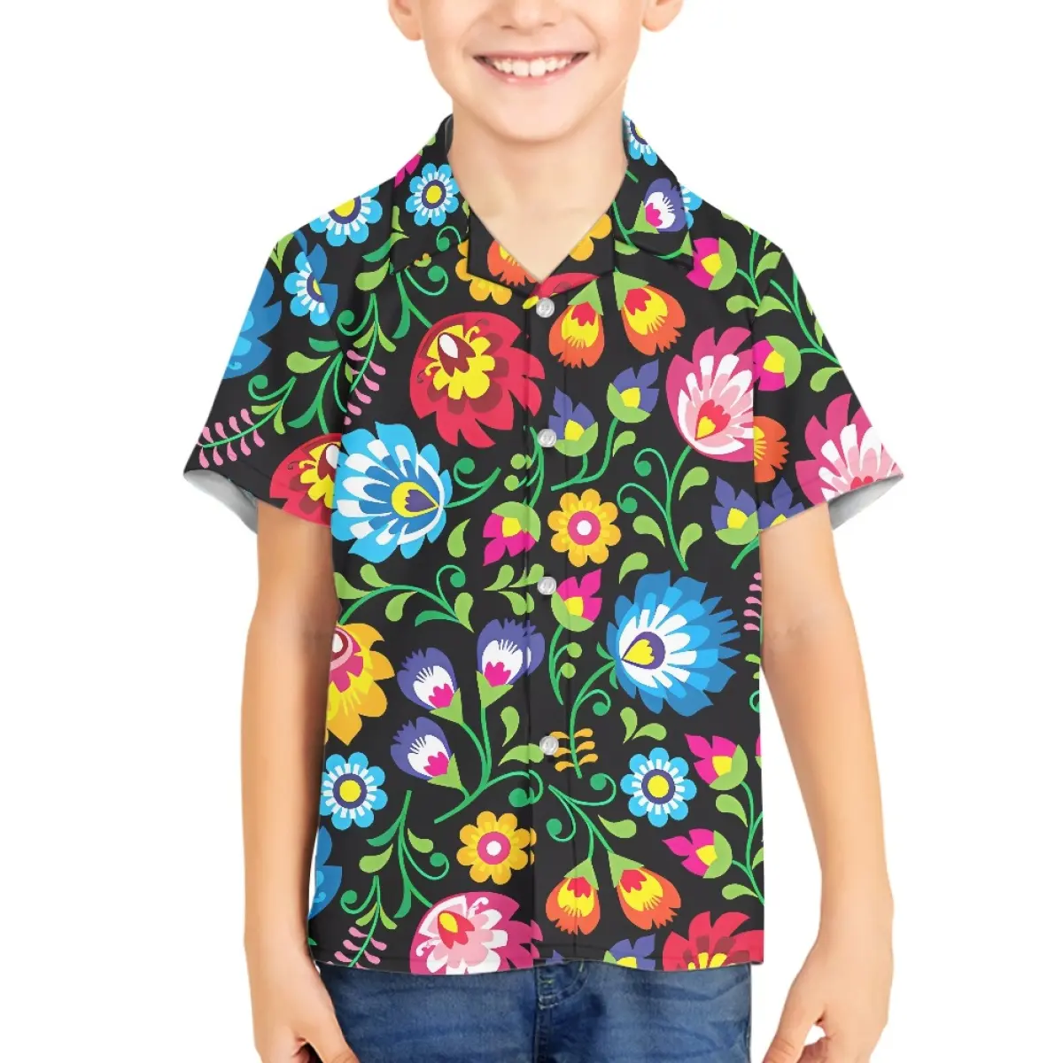 Coloré mexique fleurs bébé enfants chemises Vintage mode Folk Art Style chemise hauts pour garçons filles modèles personnalisés vêtements