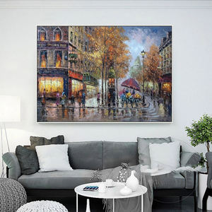 Lukisan minyak karya seni terkenal lukisan tangan 100% pemandangan jalan Paris dekorasi rumah terlaris - Product Image 2