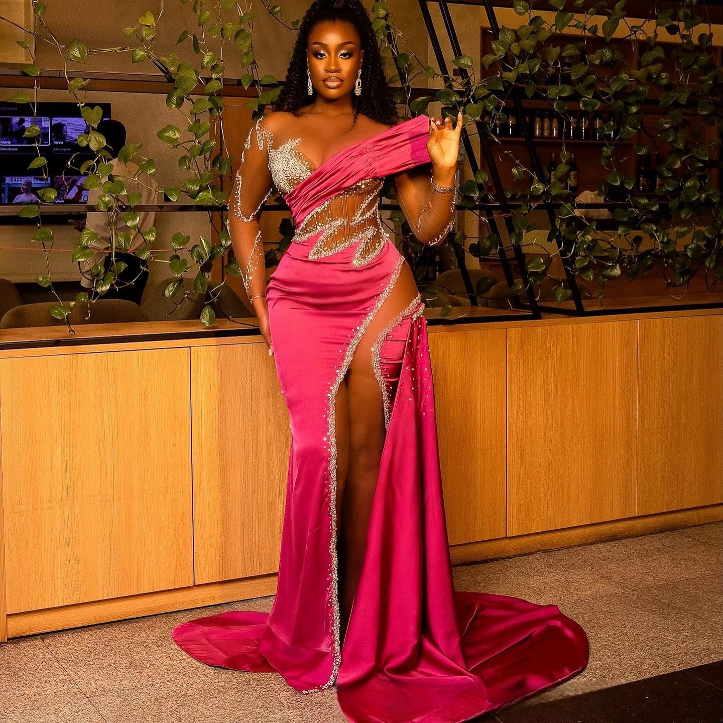 Fuchsia Mermaid Evening Dresses 2025 Sheer Neck Long Sleeve Side Split Formal Women Celebrity Wedding Party Gowns Customized| Alibaba.com Fuchsia Mermaid Evening Dresses 2025 Sheer Neck Long Sleeve Side Split Formal Women Celebrity Wedding Party Gowns Customized| Alibaba.com