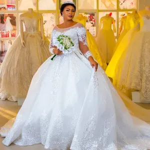 Vestido de novia musulmán de talla grande de Cenicienta, traje de boda de manga larga con cuello alto modesto personalizado, Dubái, 2023