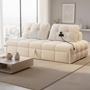 Sofá <span class=keywords><strong>Cama</strong></span> Estilo Crema, Sillón Individual <span class=keywords><strong>Plegable</strong></span>, Sofá <span class=keywords><strong>Puff</strong></span> de Lana de Cordero para Personas Perezosas, Sofá de Metal para Sala de Estar de Apartamentos Pequeños - Product Image 5