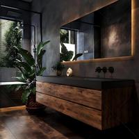 Meuble de salle de bain rétro Wai Ji Feng avec vasque monobloc en roche courbée à chaud, combinaison meuble-lavabo et toilettes, personnalisation