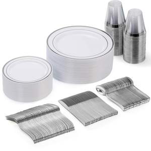 Fournitures de fête et de vacances : Ensembles de vaisselle <span class=keywords><strong>jetable</strong></span> en plastique doré, assiettes à dessert, couverts argentés, avec bordures or rose pour <span class=keywords><strong>mariage</strong></span> et fête - Product Image 3