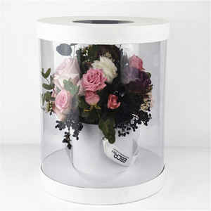 Nouvel arrivage boîte à fleurs <span class=keywords><strong>rose</strong></span> en plastique transparent boîtes d'emballage cadeau rondes transparentes pour expédition de fleurs avec ruban - Product Image 2