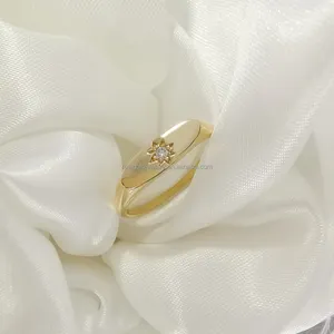 جديد وصول النقي 14K الذهب الأصفر الماس الخاتم خاتم على شكل نجمة الأزياء الكلاسيكية نجمة داود خاتم 14K الذهب الحقيقي
