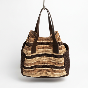 Bolso de hombro a rayas de ganchillo para mujer, dos asas, estilo bohemio, parte superior abierta, uso diario, para todas las estaciones - Product Image 2