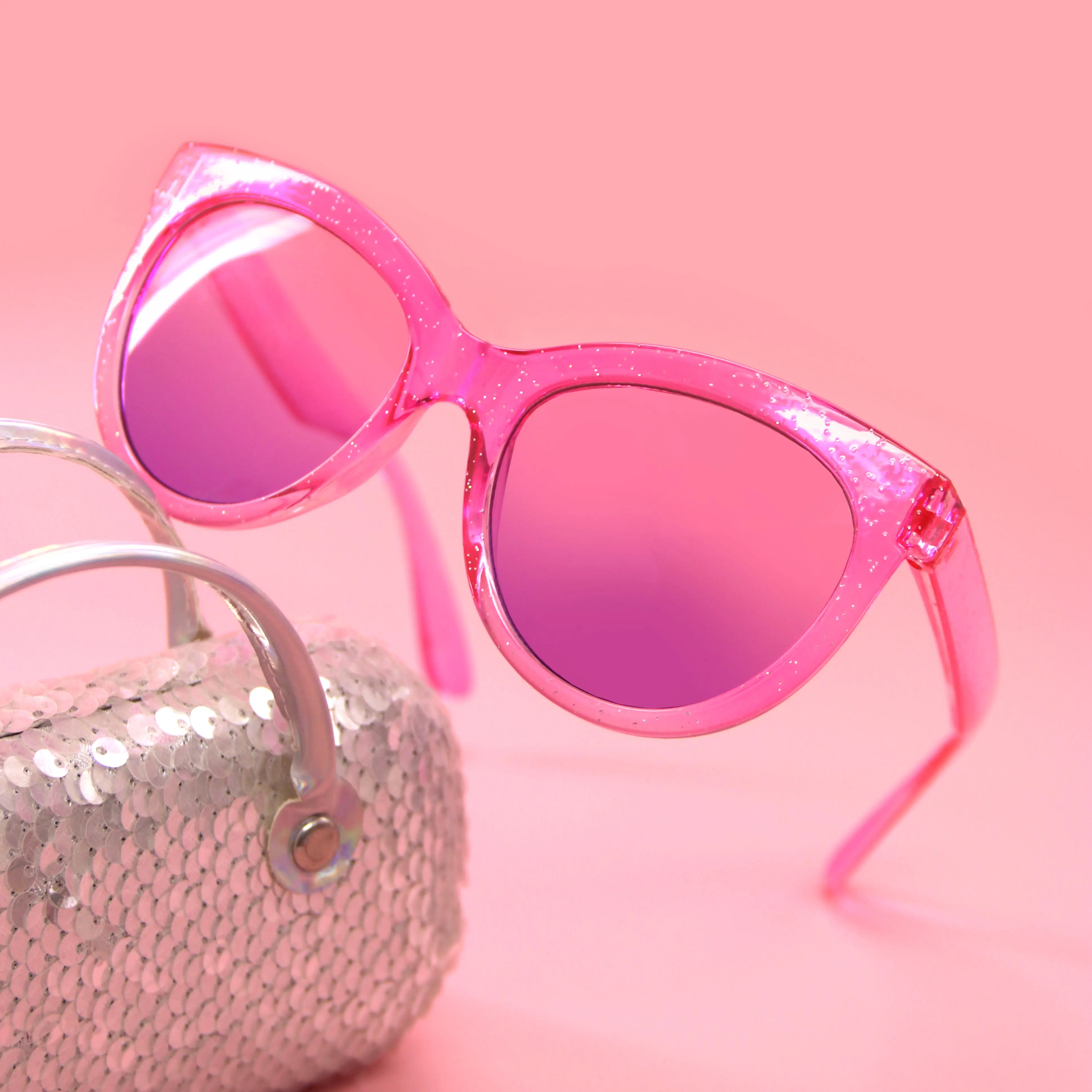 New Custom Logo Kids Shining Cute Sun Glasses Fashion UV400 Pink Red Children Sunglasses 2023