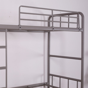 Steel <b>Bunk</b> <b>Bed</b> Grey Round Tube Frame Double Layer Dormitory <b>Bed</b> With Straight <b>Ladder</b> Bedroom Use - Product Image 2