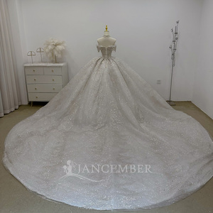 <b>Sparkly</b> Modern Organza Floor-Length Ball Gown Wedding Dresses Appliques Floral Print Crop <b>Top</b> Puffy Skirt Sweetheart Neckline - Product Image 3