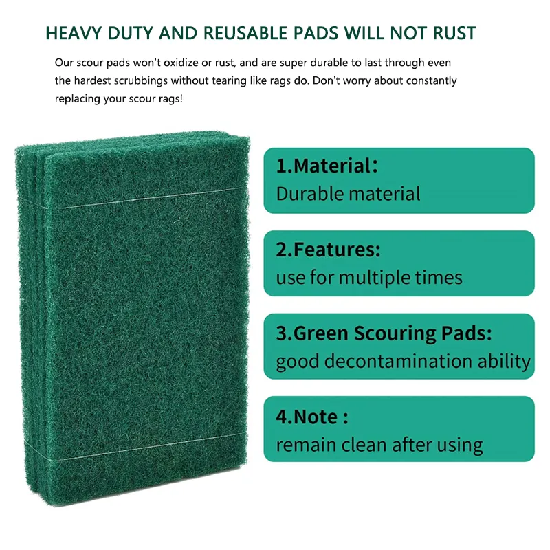 Heavy Duty Scour Pad Kitchen Cleaning Scrub Pads Abrasive Nylon Green Durable Scouring Pad Scourer for Household Commercial Use
