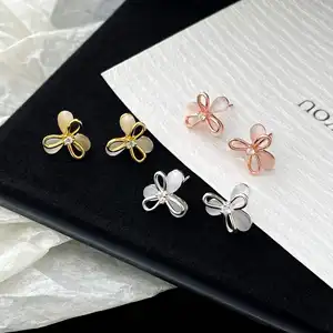 Summer Jewelry Lady Style OEM/ODM Custom 925 Sterling Silver Gold Plated Opal Stud Flower Earring